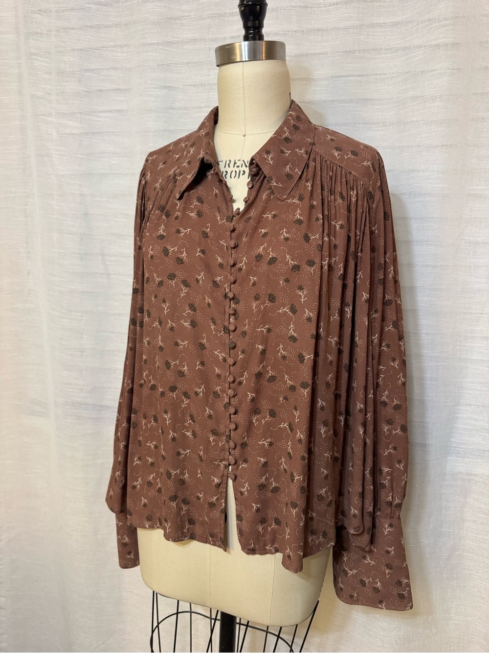 Free People Modern Chiffon Printed Button Down Blouse